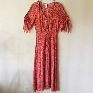 H&M Red flowery french style midi dress